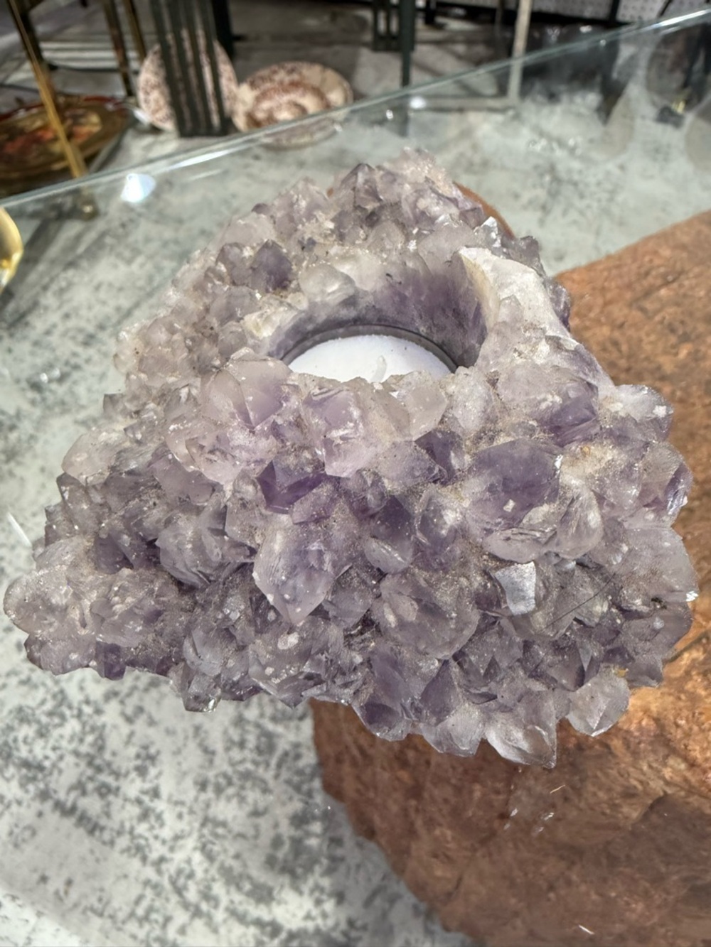 Large Quality Amethyst Crystal Cluster Tea Light Candle Holder - Picture 6 of 8